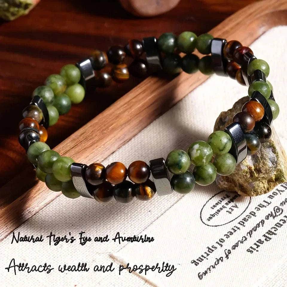 🐯🍀 The "Double Wealth Engine": Tiger Eye & Green Aventurine 2-Layer Prosperity Bracelet