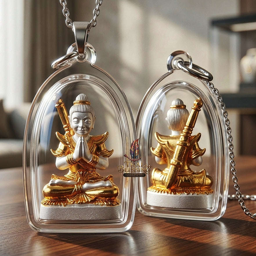 💥 THE DUAL-TONE METAL MASTERPIECE OF MESMERIZING ENTHRALLMENT: THE KRU BA NUEA RITH 2K GOLD & SILVER PLATED KHUN PHAEN!  Sacred "Khun Phaen Saen Arkhom Thai Blessing Co By RURUECHA