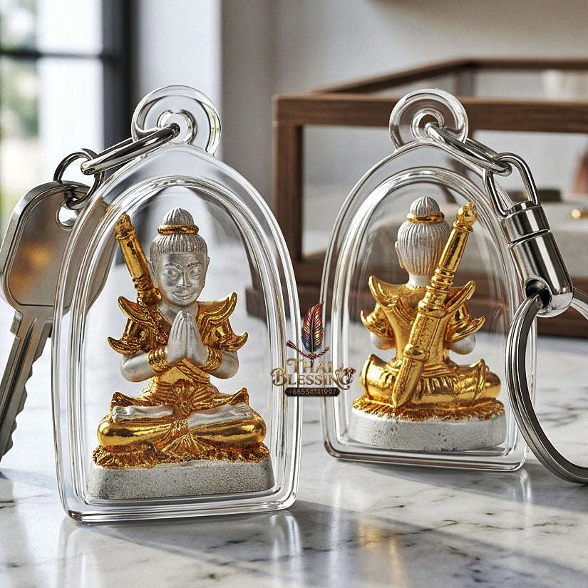 💥 THE DUAL-TONE METAL MASTERPIECE OF MESMERIZING ENTHRALLMENT: THE KRU BA NUEA RITH 2K GOLD & SILVER PLATED KHUN PHAEN!  Sacred "Khun Phaen Saen Arkhom Thai Blessing Co By RURUECHA