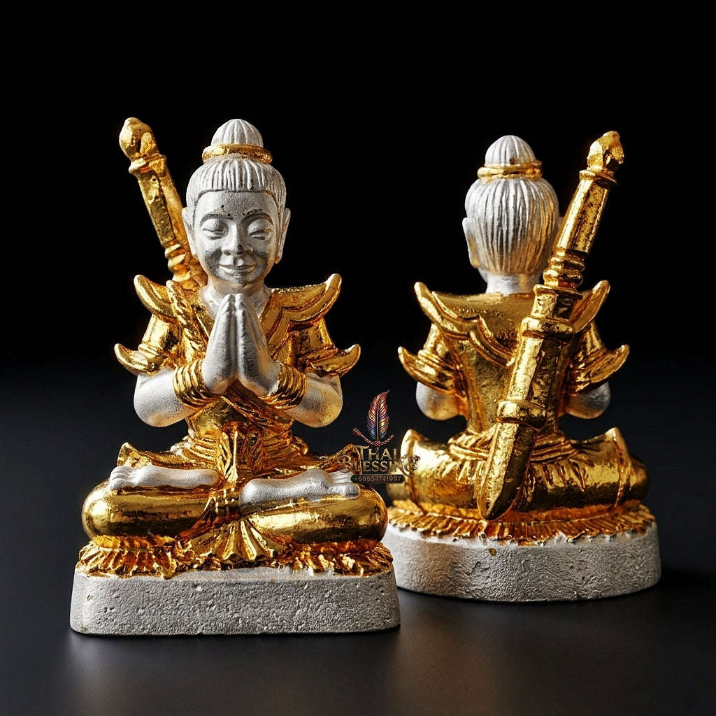 💥 THE DUAL-TONE METAL MASTERPIECE OF MESMERIZING ENTHRALLMENT: THE KRU BA NUEA RITH 2K GOLD & SILVER PLATED KHUN PHAEN!  Sacred "Khun Phaen Saen Arkhom Thai Blessing Co By RURUECHA