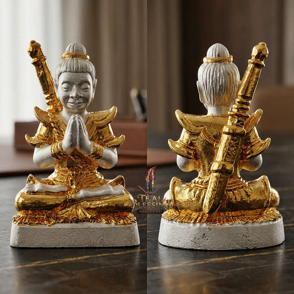 💥 THE DUAL-TONE METAL MASTERPIECE OF MESMERIZING ENTHRALLMENT: THE KRU BA NUEA RITH 2K GOLD & SILVER PLATED KHUN PHAEN!  Sacred "Khun Phaen Saen Arkhom Thai Blessing Co By RURUECHA