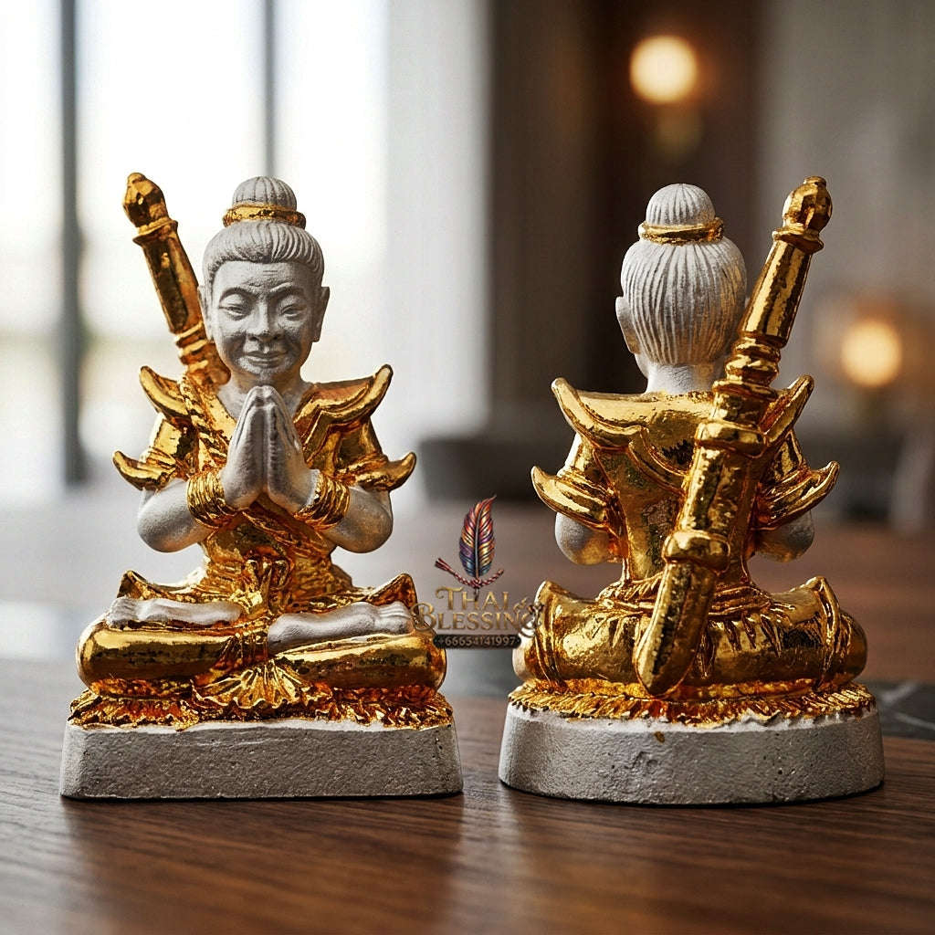💥 THE DUAL-TONE METAL MASTERPIECE OF MESMERIZING ENTHRALLMENT: THE KRU BA NUEA RITH 2K GOLD & SILVER PLATED KHUN PHAEN!  Sacred "Khun Phaen Saen Arkhom Thai Blessing Co By RURUECHA