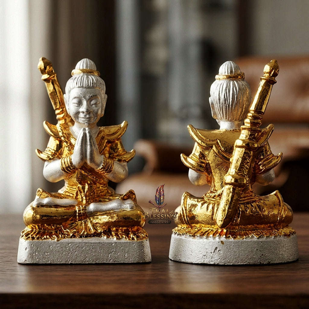 💥 THE DUAL-TONE METAL MASTERPIECE OF MESMERIZING ENTHRALLMENT: THE KRU BA NUEA RITH 2K GOLD & SILVER PLATED KHUN PHAEN!  Sacred "Khun Phaen Saen Arkhom Thai Blessing Co By RURUECHA