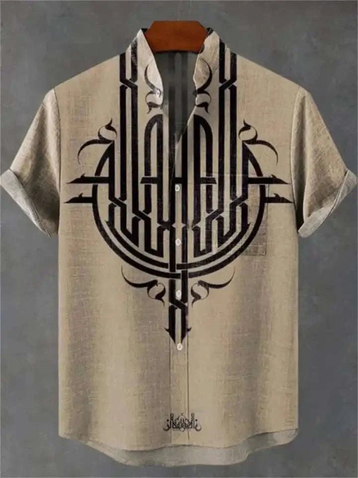 🏝️ The Elite Geometric Camisa: Premium Men’s Short-Sleeve Linen Shirt – High-Definition 3D Artistic Print, Ultra-Breathable Casual Button-Down, and Sophisticated Hawaiian Holiday Fashion (Incredible Value Edition)