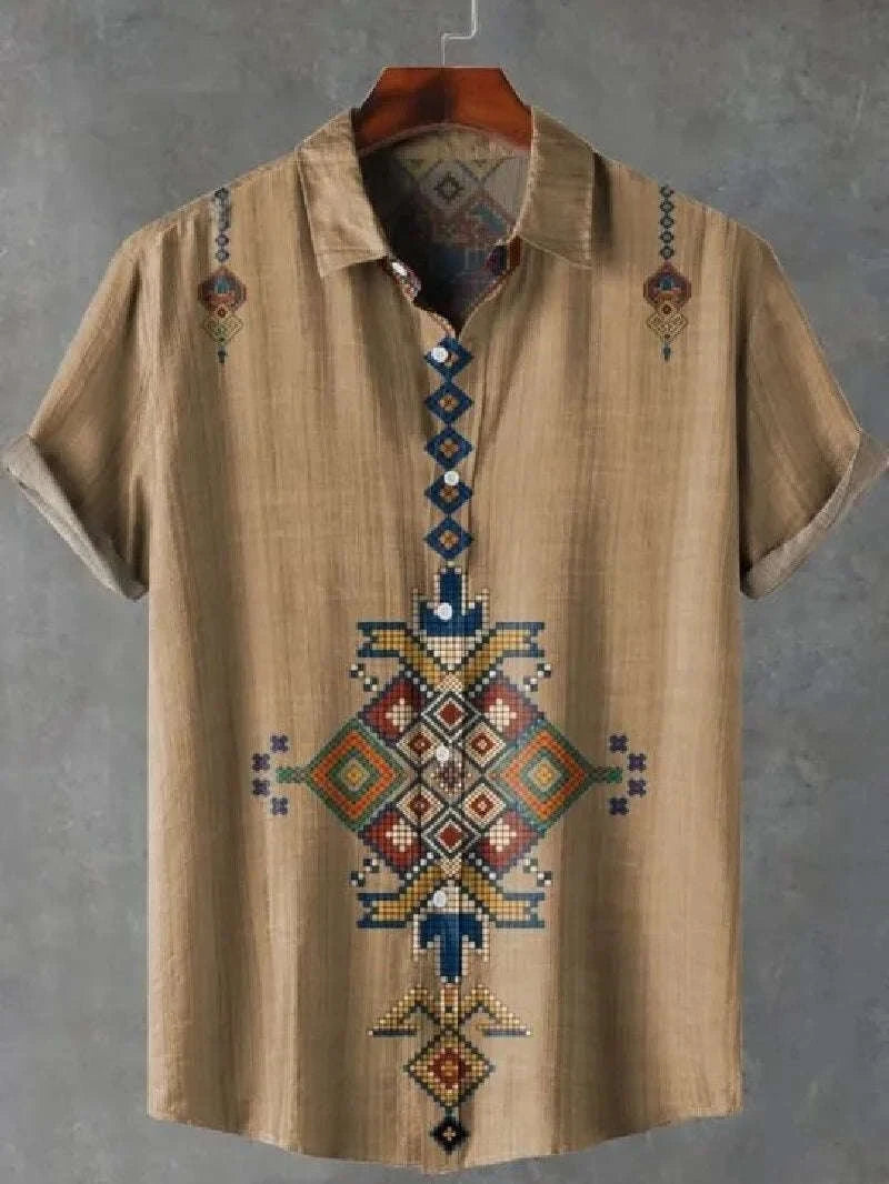 🏝️ The Elite Geometric Camisa: Premium Men’s Short-Sleeve Linen Shirt – High-Definition 3D Artistic Print, Ultra-Breathable Casual Button-Down, and Sophisticated Hawaiian Holiday Fashion (Incredible Value Edition) SFQQQD1559