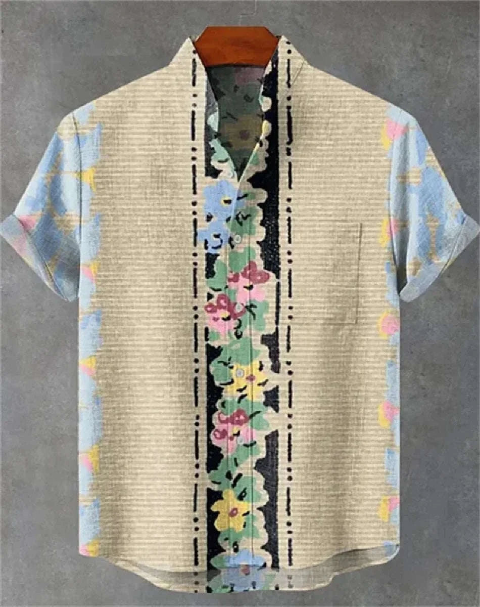 🌍 The Ethnic Heritage Edition: Premium Men’s Retro Linen Shirt – High-Definition Tribal Graphic Print, Breathable Organic Cotton-Linen Blend, and Sophisticated Modern-Fit Holiday Streetwear bkcs2