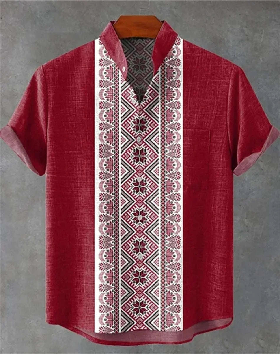 🌍 The Ethnic Heritage Edition: Premium Men’s Retro Linen Shirt – High-Definition Tribal Graphic Print, Breathable Organic Cotton-Linen Blend, and Sophisticated Modern-Fit Holiday Streetwear bkcs8