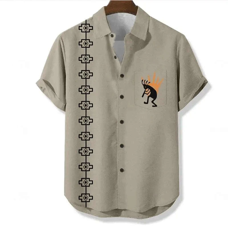 🌍 The Ethno-Block 3D Masterpiece: Premium Men’s Ethnic Color-Block Shirt – High-Definition Digital Print, Breathable Short-Sleeve Button-Down (Hemd Herren), and Sophisticated Resort Silhouette CSFQQQD337