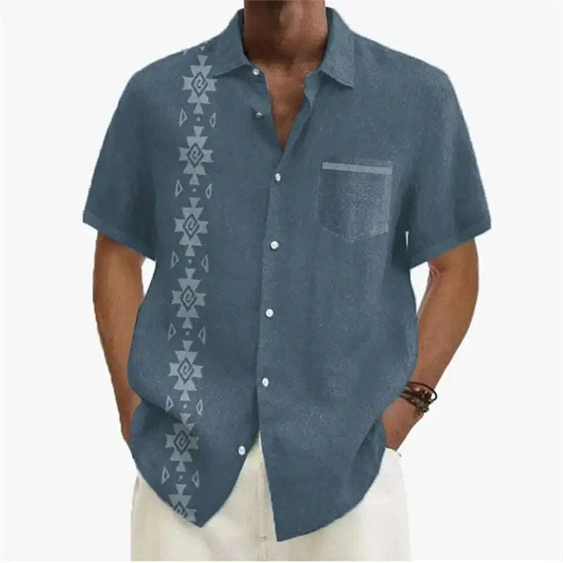 🌍 The Ethno-Block 3D Masterpiece: Premium Men’s Ethnic Color-Block Shirt – High-Definition Digital Print, Breathable Short-Sleeve Button-Down (Hemd Herren), and Sophisticated Resort Silhouette CSFQQQD338