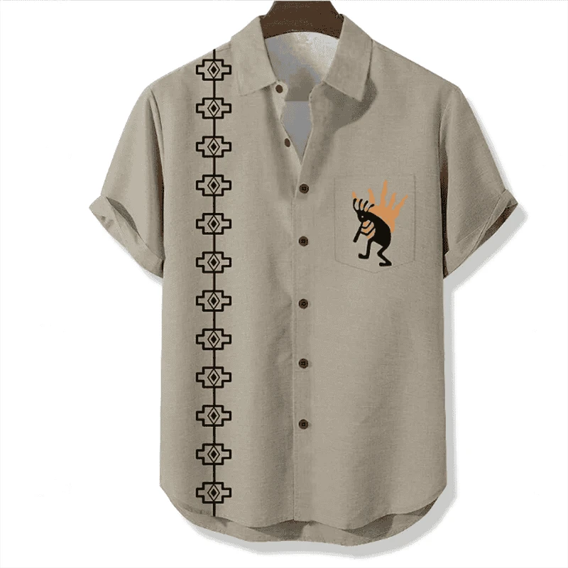 🌍 The Ethno-Block 3D Masterpiece: Premium Men’s Ethnic Color-Block Shirt – High-Definition Digital Print, Breathable Short-Sleeve Button-Down (Hemd Herren), and Sophisticated Resort Silhouette