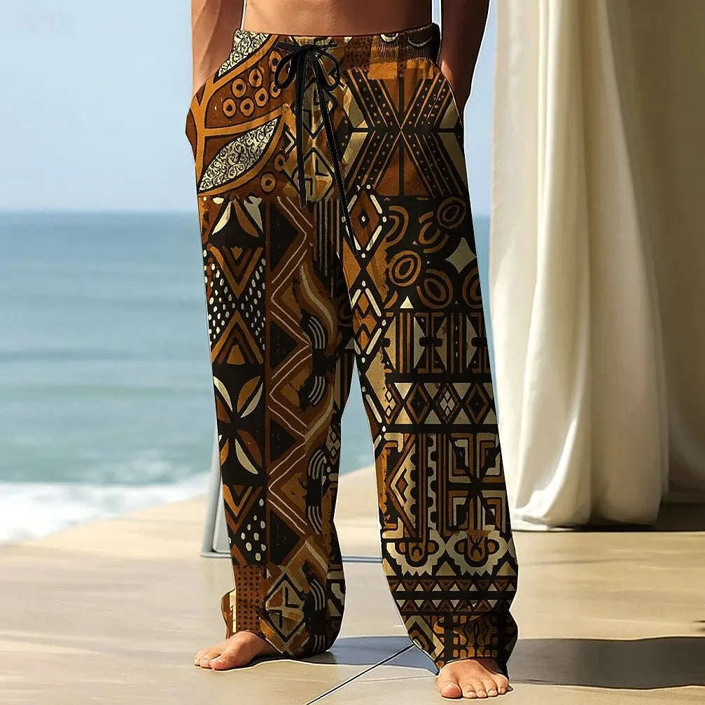 🎨 The Ethno-Geometric Urban Nomad Trousers: Premium Men’s Wide-Leg Pants – High-Definition Ethnic Print, Mid-Rise Elastic Drawstring Waist, Breathable Outdoor Comfort, and Sophisticated Autumn Silhouette SJZHH202522136
