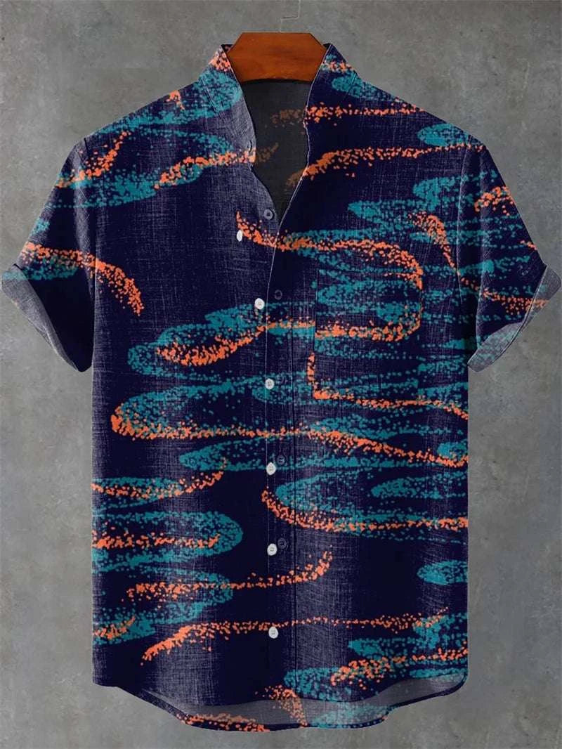 🌿 The Ethno-Heritage 80% Organic Linen Shirt: Premium Men's Short-Sleeve Vintage Top – High-Definition Ethnic Graphic Print, Ultra-Breathable Sustainable Fabric, and Sophisticated Urban Street Silhouette XZ263