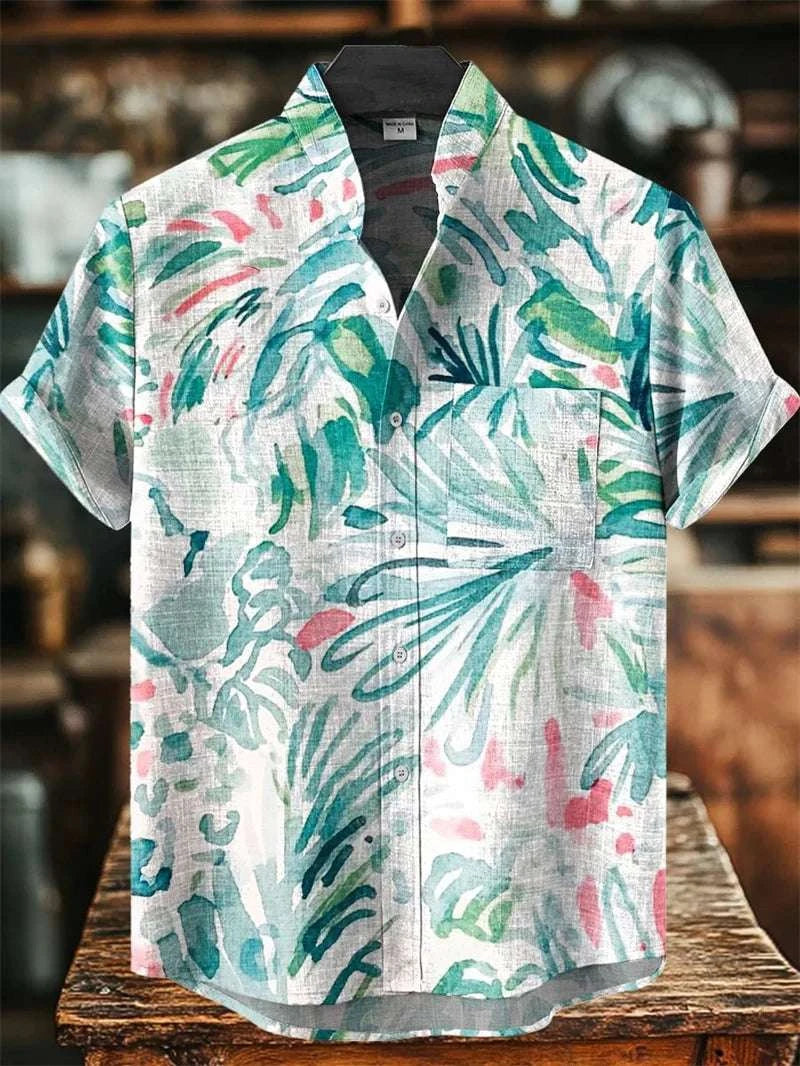 🌿 The Ethno-Heritage 80% Organic Linen Shirt: Premium Men's Short-Sleeve Vintage Top – High-Definition Ethnic Graphic Print, Ultra-Breathable Sustainable Fabric, and Sophisticated Urban Street Silhouette XZ268