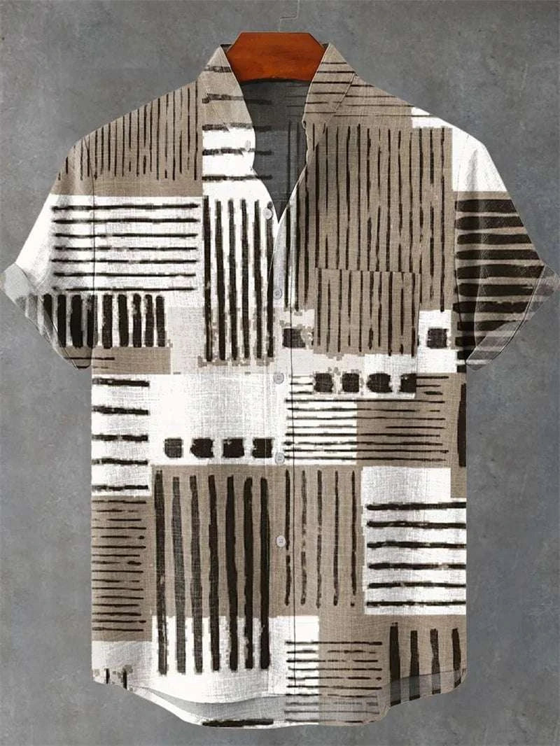 🌿 The Ethno-Heritage 80% Organic Linen Shirt: Premium Men's Short-Sleeve Vintage Top – High-Definition Ethnic Graphic Print, Ultra-Breathable Sustainable Fabric, and Sophisticated Urban Street Silhouette XZ2613