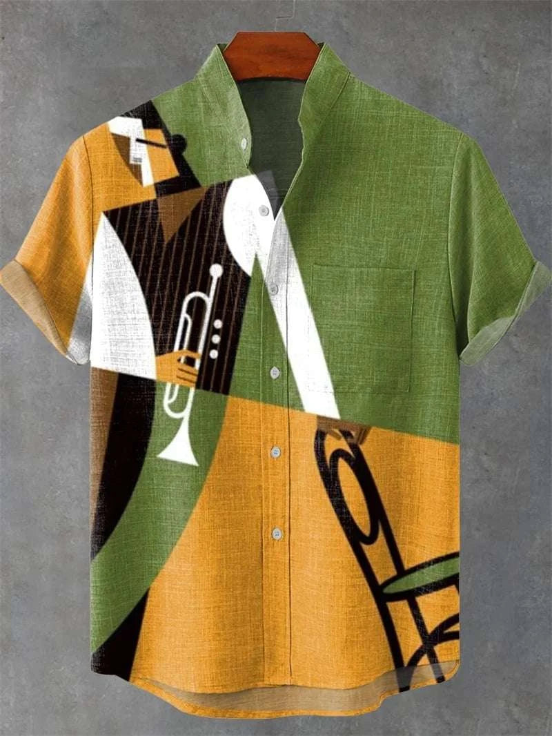 🌿 The Ethno-Heritage 80% Organic Linen Shirt: Premium Men's Short-Sleeve Vintage Top – High-Definition Ethnic Graphic Print, Ultra-Breathable Sustainable Fabric, and Sophisticated Urban Street Silhouette XZ269