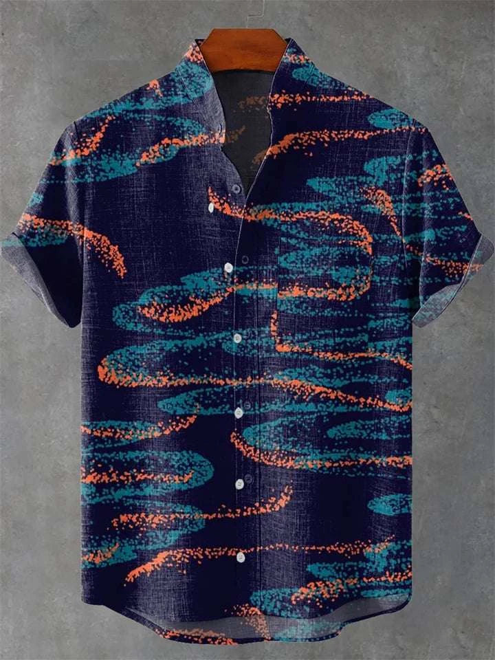 🌿 The Ethno-Heritage 80% Organic Linen Shirt: Premium Men's Short-Sleeve Vintage Top – High-Definition Ethnic Graphic Print, Ultra-Breathable Sustainable Fabric, and Sophisticated Urban Street Silhouette