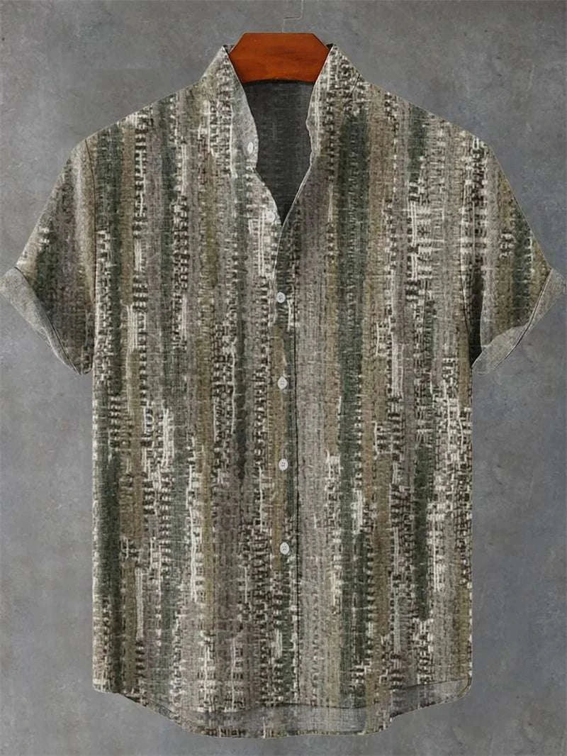 🌿 The Ethno-Heritage 80% Organic Linen Shirt: Premium Men's Short-Sleeve Vintage Top – High-Definition Ethnic Graphic Print, Ultra-Breathable Sustainable Fabric, and Sophisticated Urban Street Silhouette XZ2615