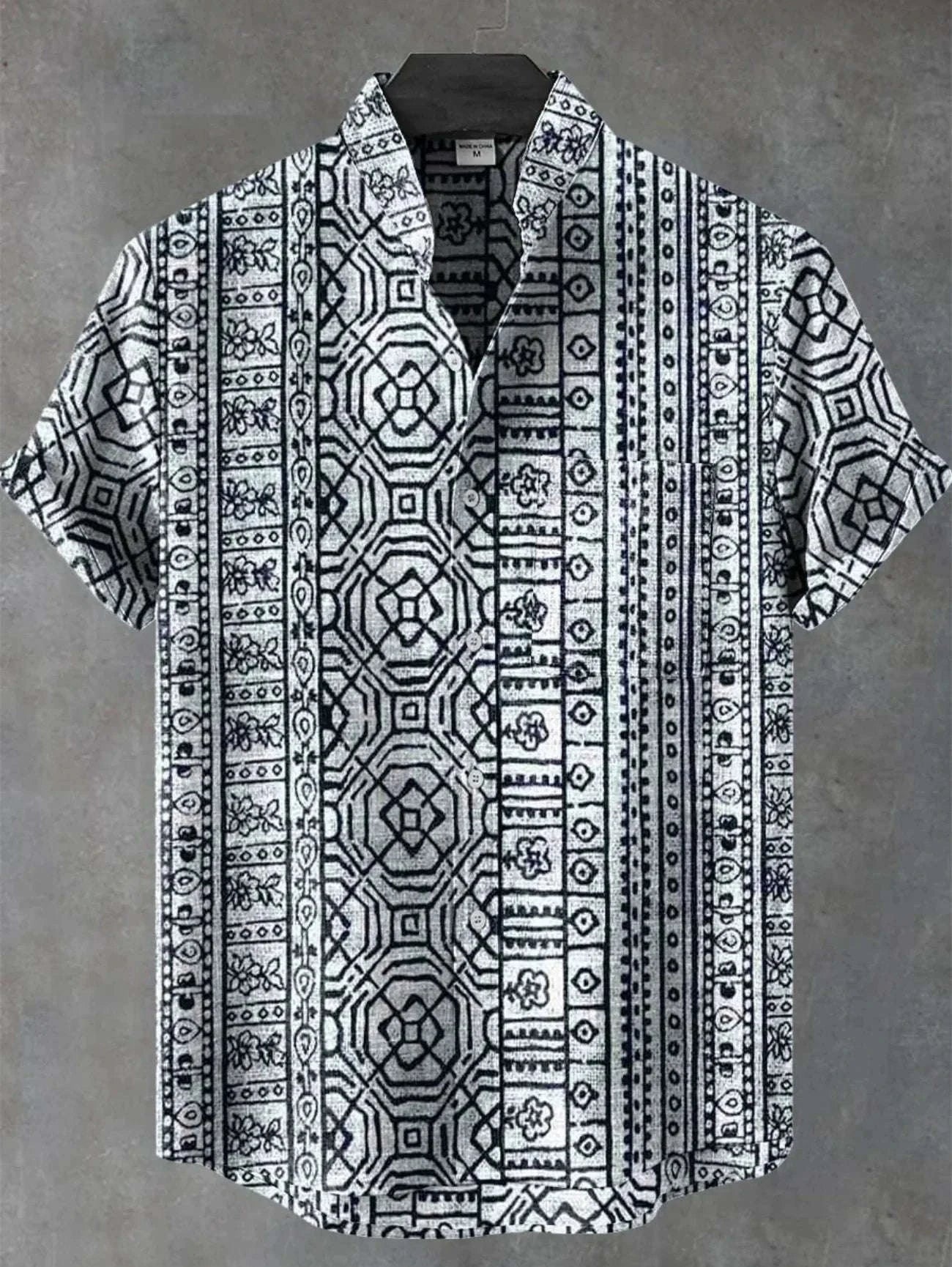 🌿 The Ethno-Luxe Heritage Linen Shirt: Premium Men's Casual Short-Sleeve Top – High-Definition Ethnic Artistic Print, Breathable Organic Cotton-Linen Fabric, and Sophisticated Button-Down Tailoring YHBKYF13