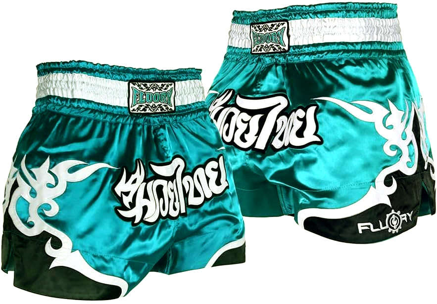 🏮 The FLUORY Elite Strike: Professional Muay Thai & Kickboxing Shorts – High-Performance Satin MMA Trunks for Competition and Combat Training, Unisex Design for Men, Women, and Kids (Green Muay Thai shorts)