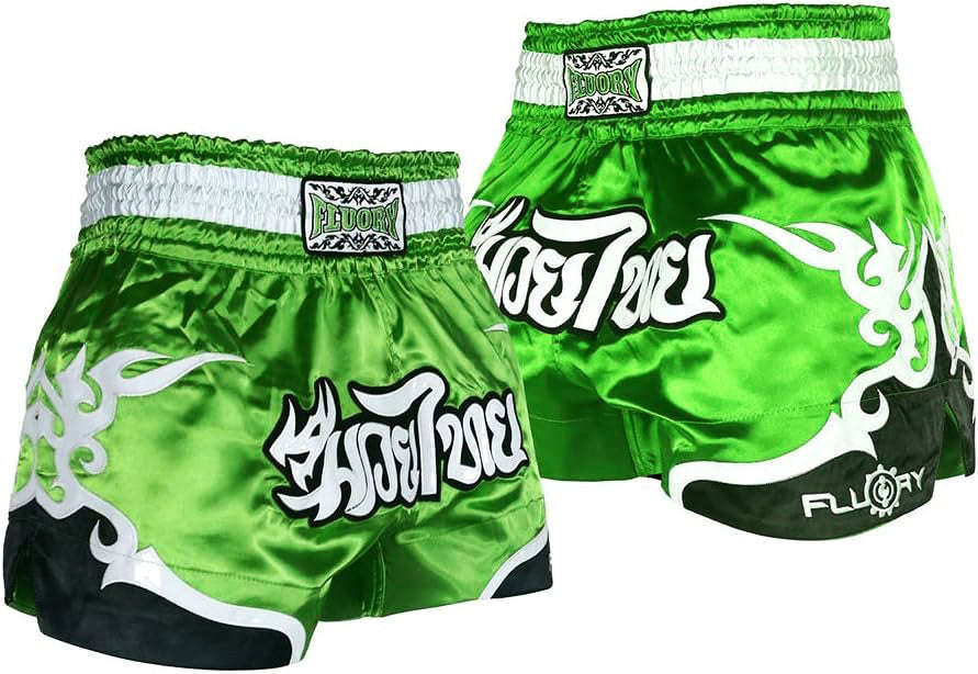 🏮 The FLUORY Elite Strike: Professional Muay Thai & Kickboxing Shorts – High-Performance Satin MMA Trunks for Competition and Combat Training, Unisex Design for Men, Women, and Kids (Light green Muay Thai shorts)