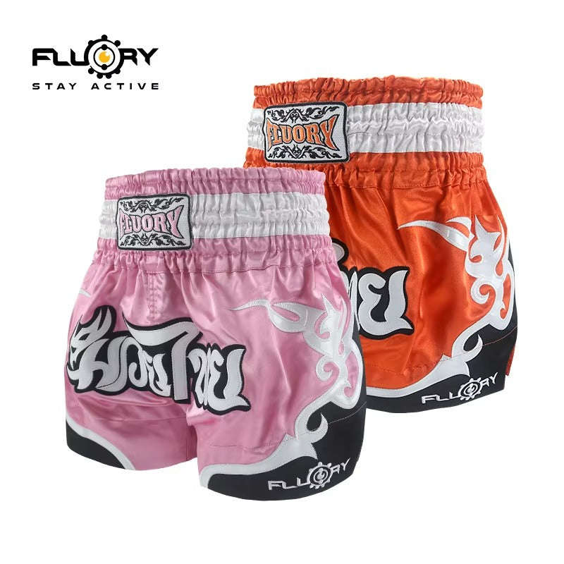 🏮 The FLUORY Elite Strike: Professional Muay Thai & Kickboxing Shorts – High-Performance Satin MMA Trunks for Competition and Combat Training, Unisex Design for Men, Women, and Kids (Pink Muay Thai shorts)