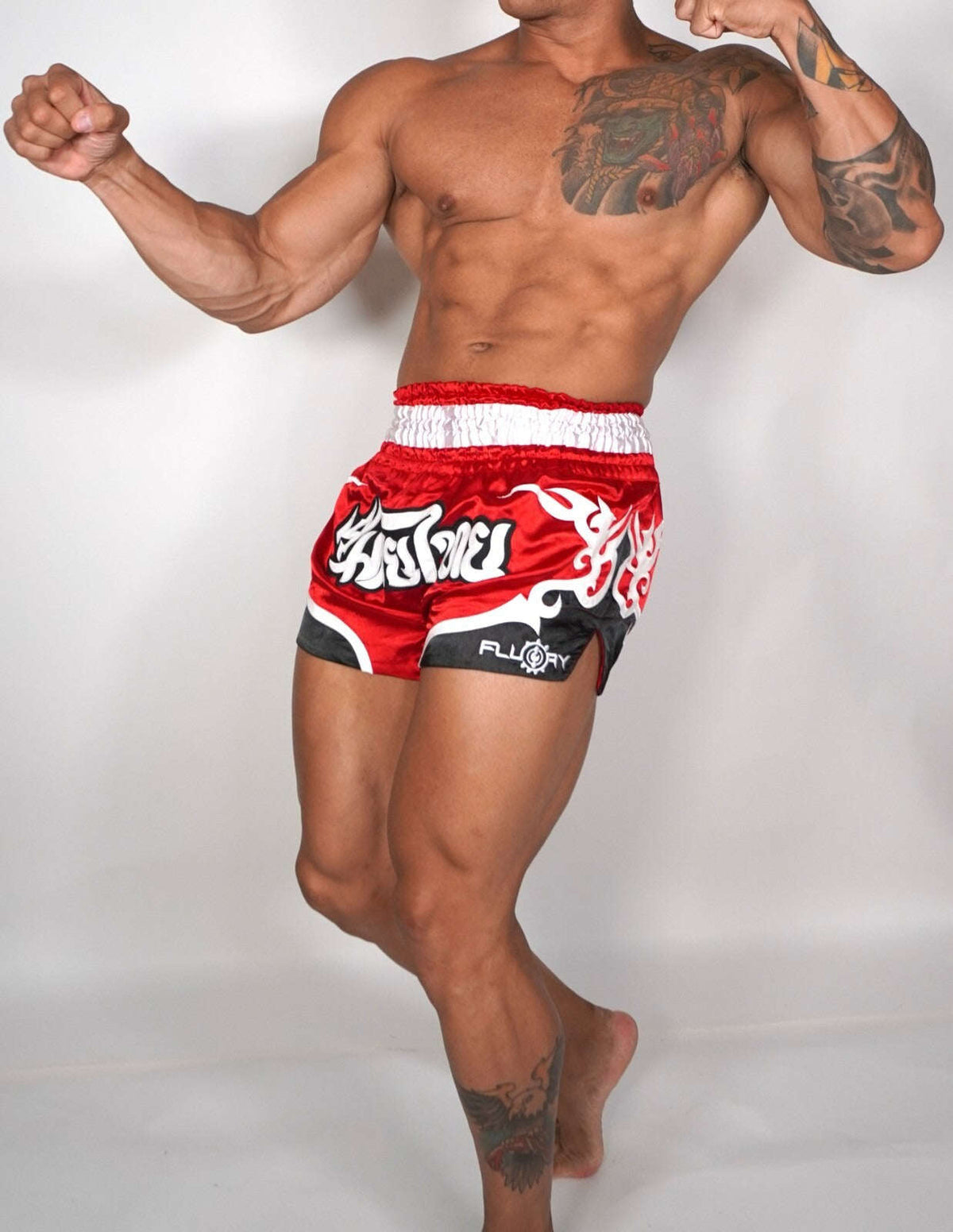 🏮 The FLUORY Elite Strike: Professional Muay Thai & Kickboxing Shorts – High-Performance Satin MMA Trunks for Competition and Combat Training, Unisex Design for Men, Women, and Kids (Red Muay Thai shorts)