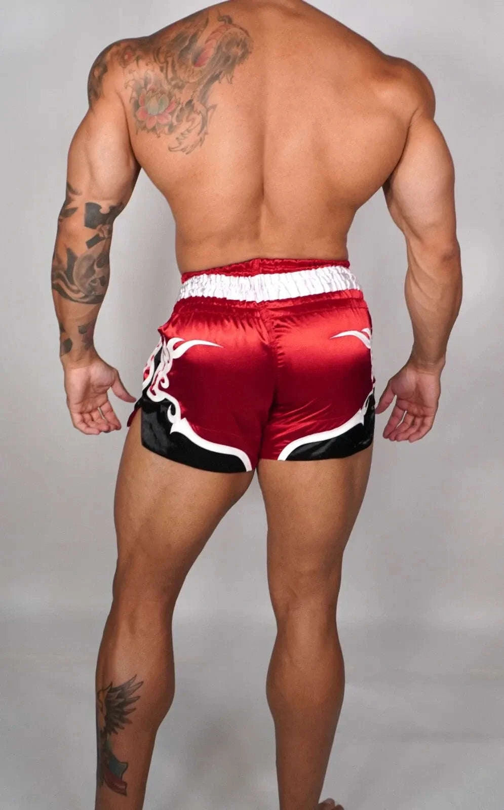 🏮 The FLUORY Elite Strike: Professional Muay Thai & Kickboxing Shorts – High-Performance Satin MMA Trunks for Competition and Combat Training, Unisex Design for Men, Women, and Kids (Red Muay Thai shorts)