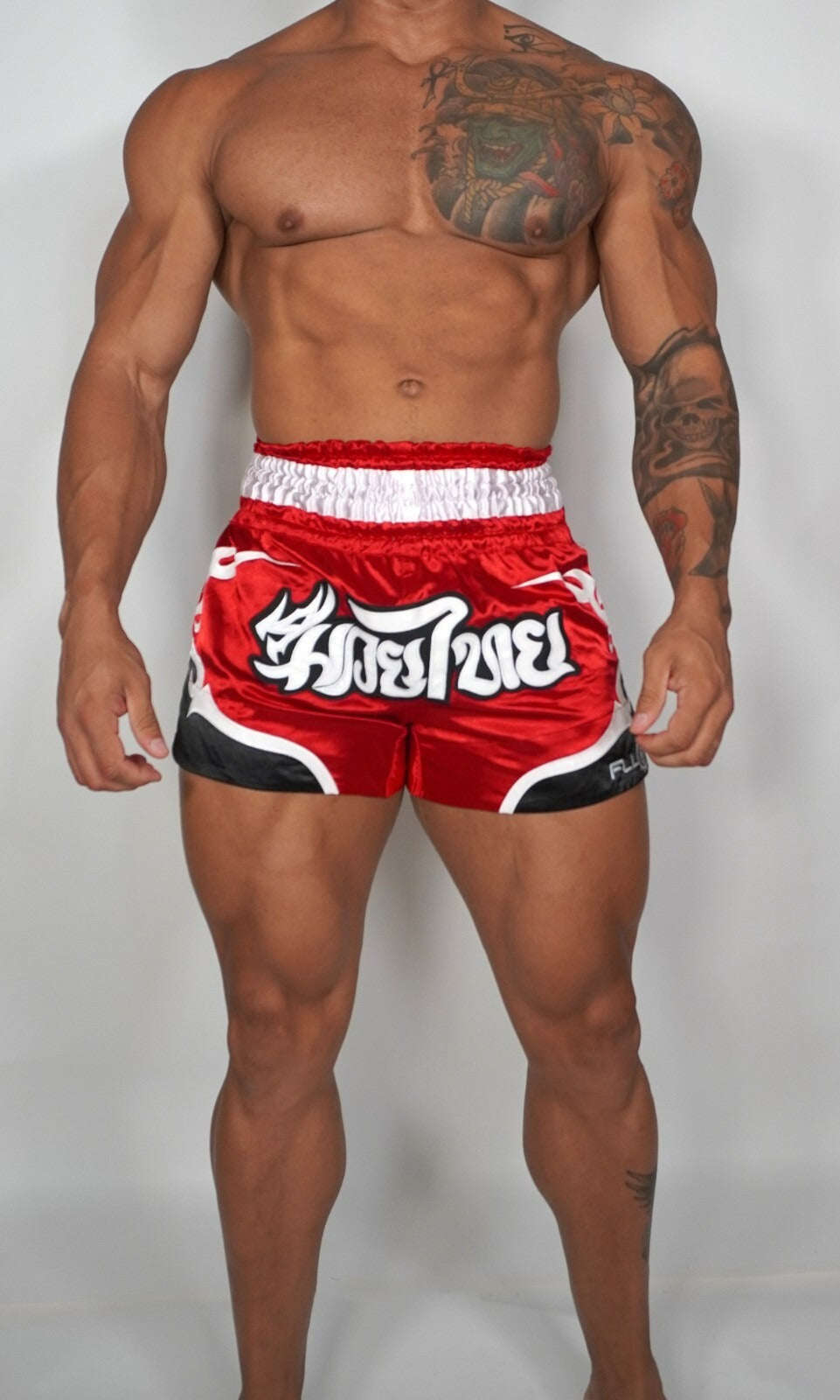 🏮 The FLUORY Elite Strike: Professional Muay Thai & Kickboxing Shorts – High-Performance Satin MMA Trunks for Competition and Combat Training, Unisex Design for Men, Women, and Kids (Red Muay Thai shorts)