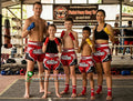 🏮 The FLUORY Elite Strike: Professional Muay Thai & Kickboxing Shorts – High-Performance Satin MMA Trunks for Competition and Combat Training, Unisex Design for Men, Women, and Kids (Red Muay Thai shorts)