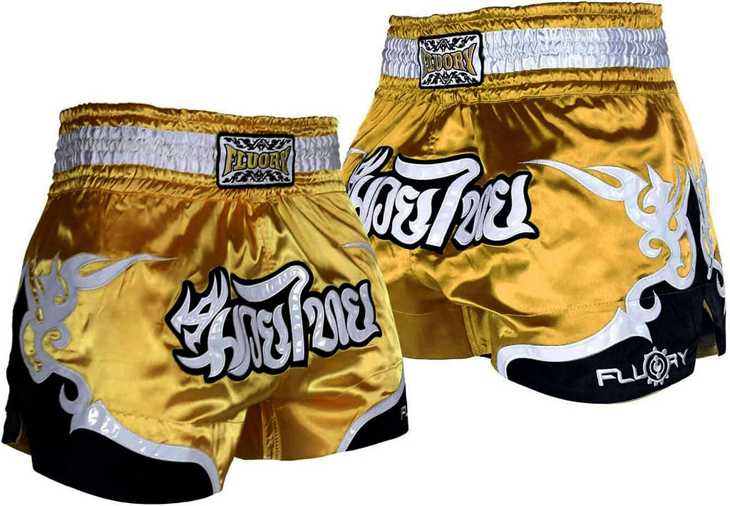 🏮 The FLUORY Elite Strike: Professional Muay Thai & Kickboxing Shorts – High-Performance Satin MMA Trunks for Competition and Combat Training, Unisex Design for Men, Women, and Kids (Yellow Muay Thai shorts)