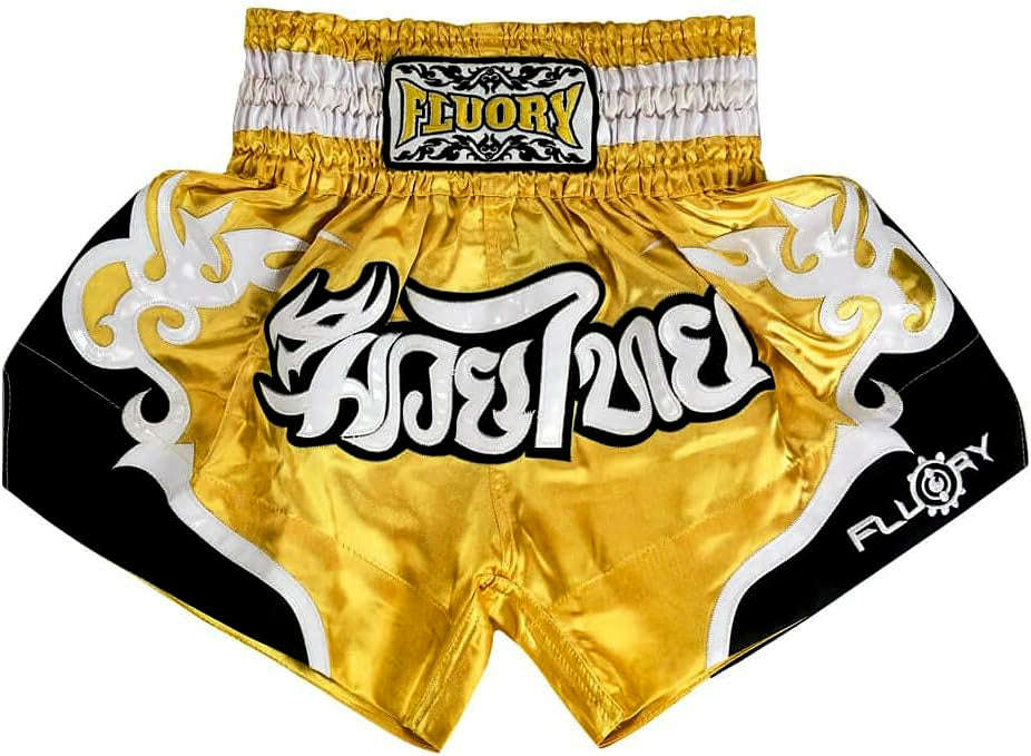 🏮 The FLUORY Elite Strike: Professional Muay Thai & Kickboxing Shorts – High-Performance Satin MMA Trunks for Competition and Combat Training, Unisex Design for Men, Women, and Kids (Yellow Muay Thai shorts)