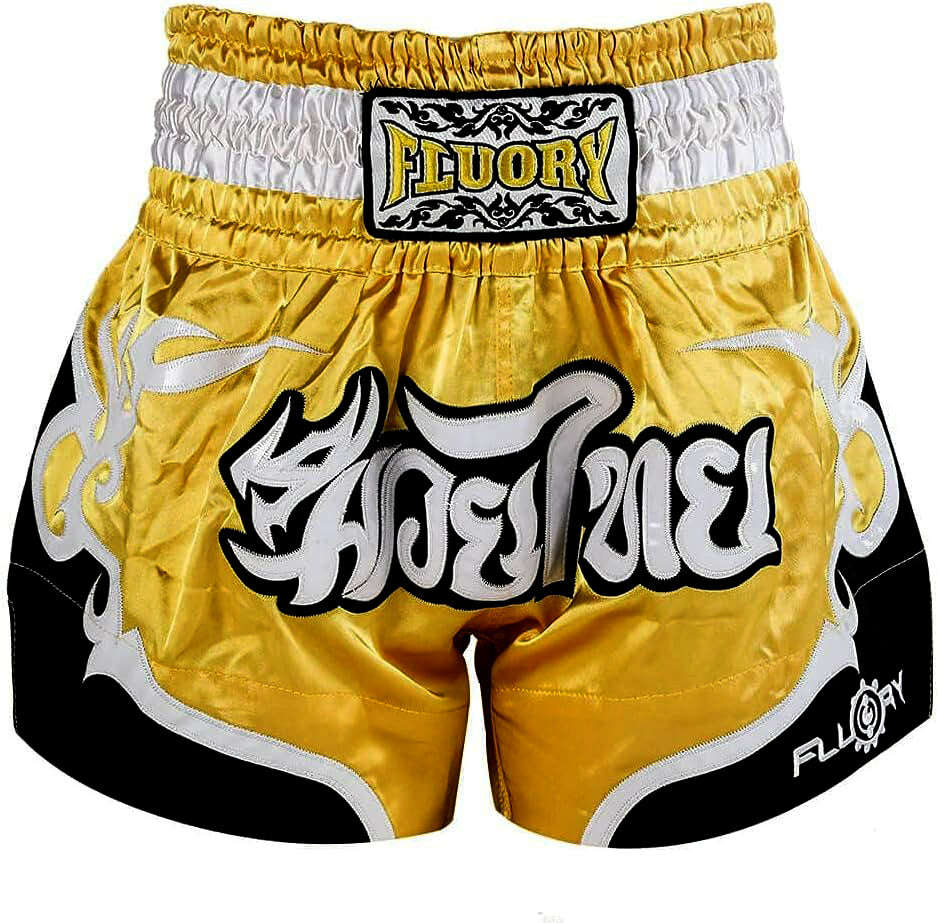 🏮 The FLUORY Elite Strike: Professional Muay Thai & Kickboxing Shorts – High-Performance Satin MMA Trunks for Competition and Combat Training, Unisex Design for Men, Women, and Kids (Yellow Muay Thai shorts)