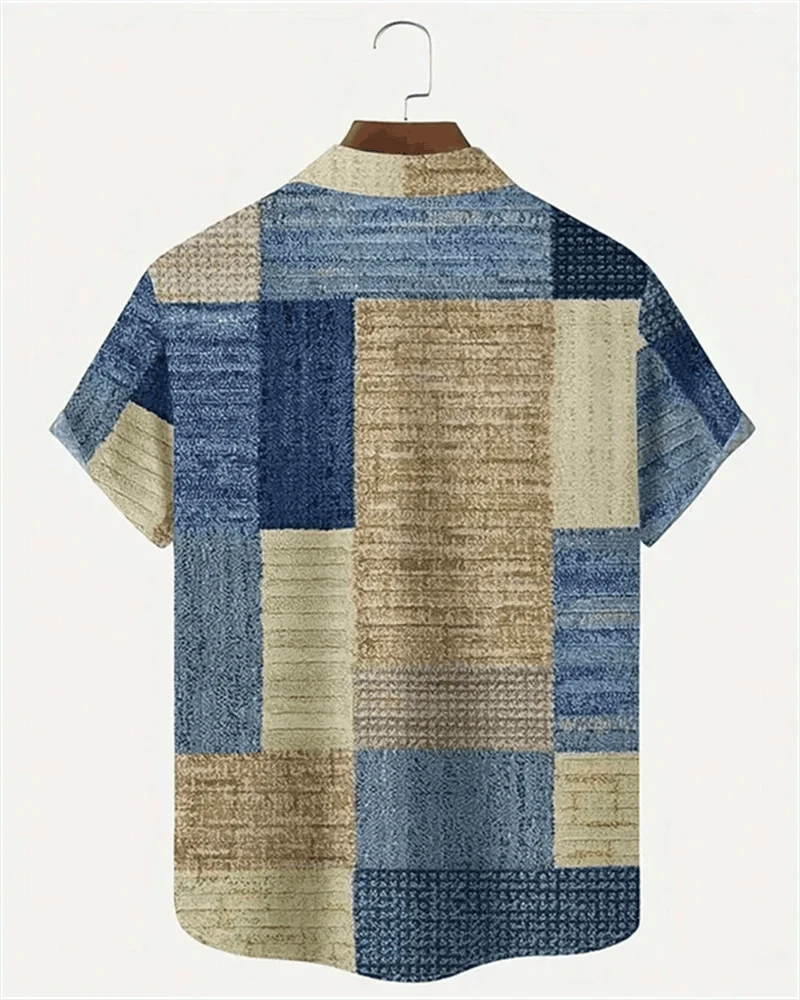 🎨 The Geometric 3D Block Masterpiece: Premium Men's Color-Block Hawaiian Shirt – High-Definition Digital Print, Breathable Short-Sleeve Button-Down, and Inclusive Oversized Silhouette (Up to 5XL)