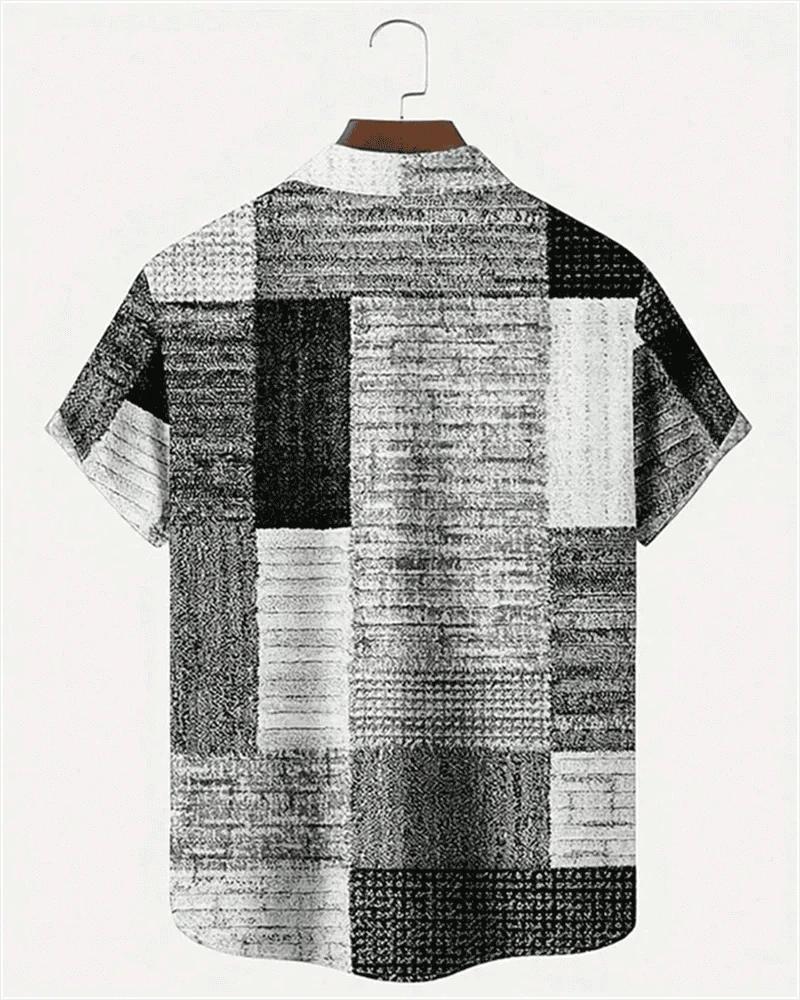 🎨 The Geometric 3D Block Masterpiece: Premium Men's Color-Block Hawaiian Shirt – High-Definition Digital Print, Breathable Short-Sleeve Button-Down, and Inclusive Oversized Silhouette (Up to 5XL)