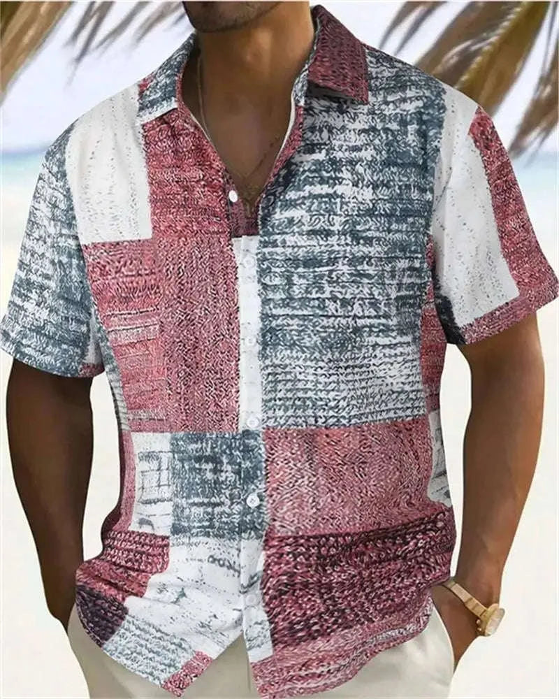🎨 The Geometric 3D Block Masterpiece: Premium Men's Color-Block Hawaiian Shirt – High-Definition Digital Print, Breathable Short-Sleeve Button-Down, and Inclusive Oversized Silhouette (Up to 5XL) CS2024AQ2695