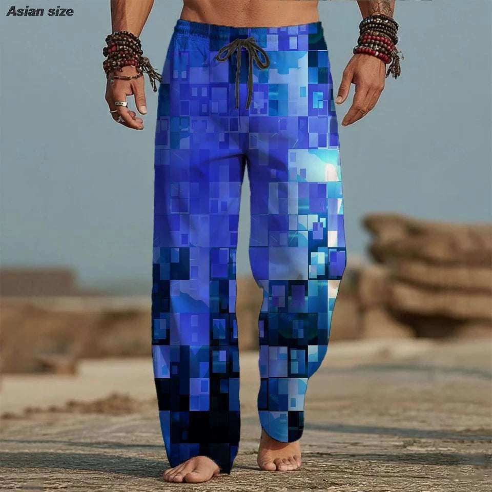 📐 The Geometric Kinetic: Premium Men’s 3D Printed Summer Trousers – High-Definition Optical Geometric Graphic, Breathable Ultra-Light Performance Fabric, and Sophisticated Mid-Waist Elastic Relaxed Fit Holiday Pants