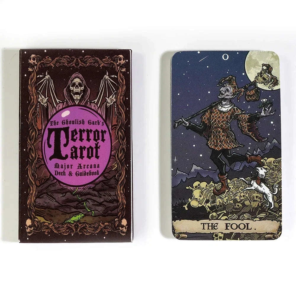 💀 The Ghoulish Garb Terror Tarot Deck – 22 Major Arcana Cards | Gothic Halloween Theme | Vibrant Guidebook | Board Game Edition