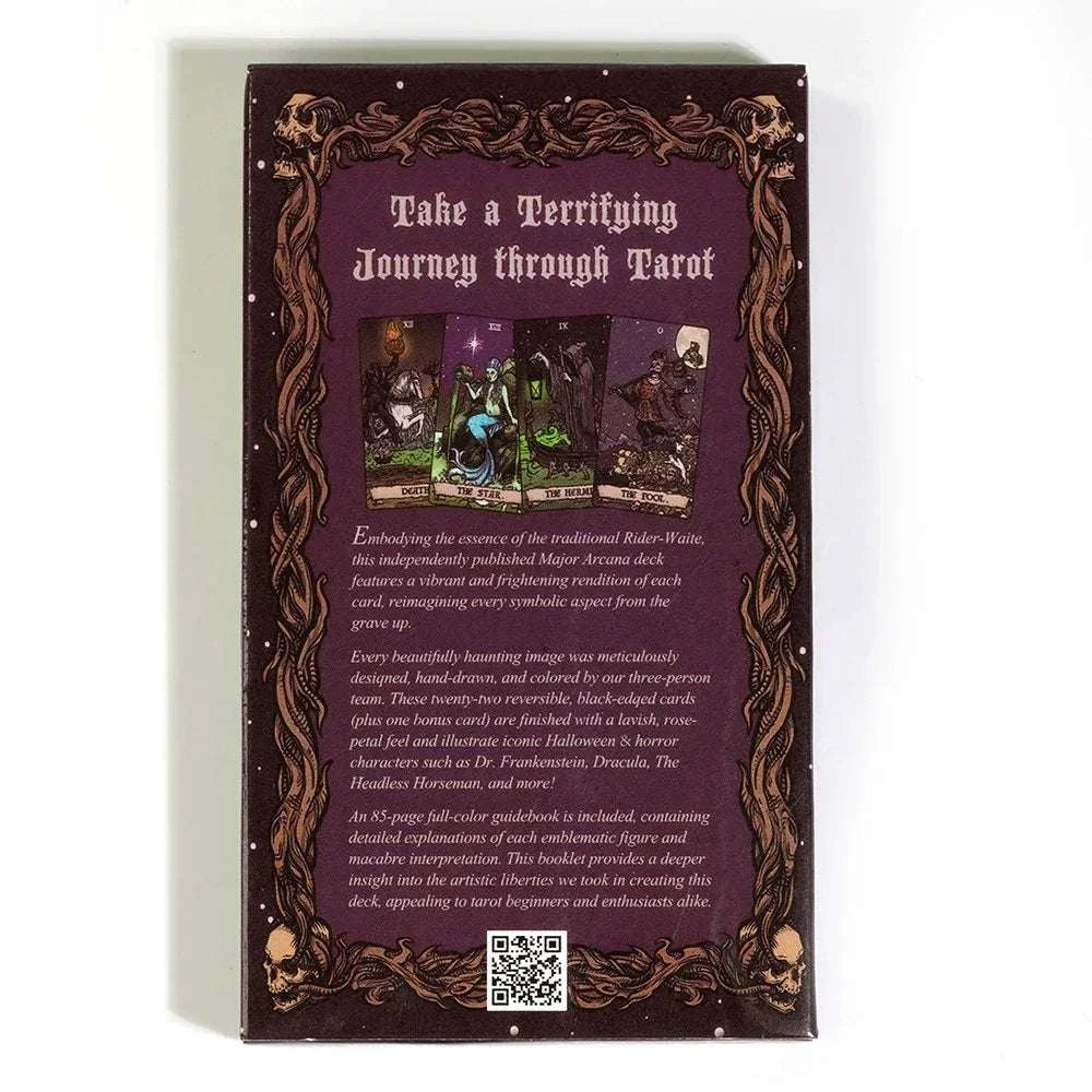 💀 The Ghoulish Garb Terror Tarot Deck – 22 Major Arcana Cards | Gothic Halloween Theme | Vibrant Guidebook | Board Game Edition