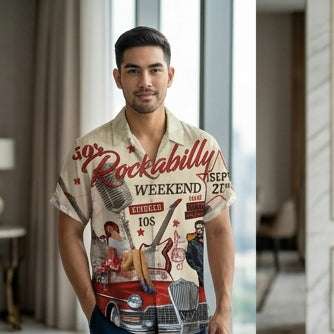 The Golden Era Edition Premium Men's 1970s-1980s Retro Pin-Up Hawaiian Shirt - High-Definition Vintage Poster Graphic Muscle Car Trousers Accent Shirt, Breathable Harajuku Streetwear Urban-Holiday Short-Sleeve Apparel