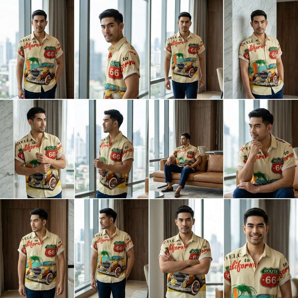 The Golden Era Edition Premium Men's 1970s-1980s Retro Pin-Up Hawaiian Shirt - High-Definition Vintage Poster Graphic Muscle Car Trousers Accent Shirt, Breathable Harajuku Streetwear Urban-Holiday Short-Sleeve Apparel Thai Blessing Co By