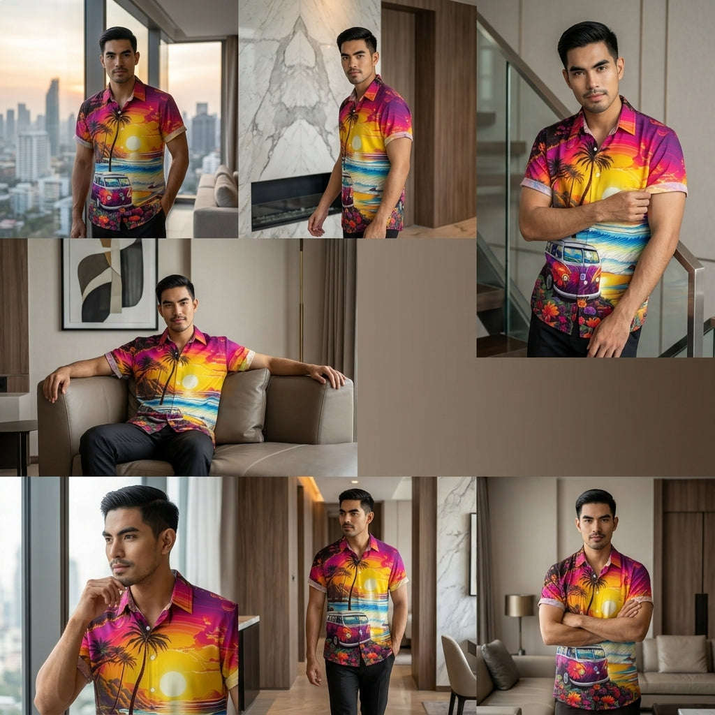 The Golden Era Edition Premium Men's 1970s-1980s Retro Pin-Up Hawaiian Shirt - High-Definition Vintage Poster Graphic Muscle Car Trousers Accent Shirt, Breathable Harajuku Streetwear Urban-Holiday Short-Sleeve Apparel