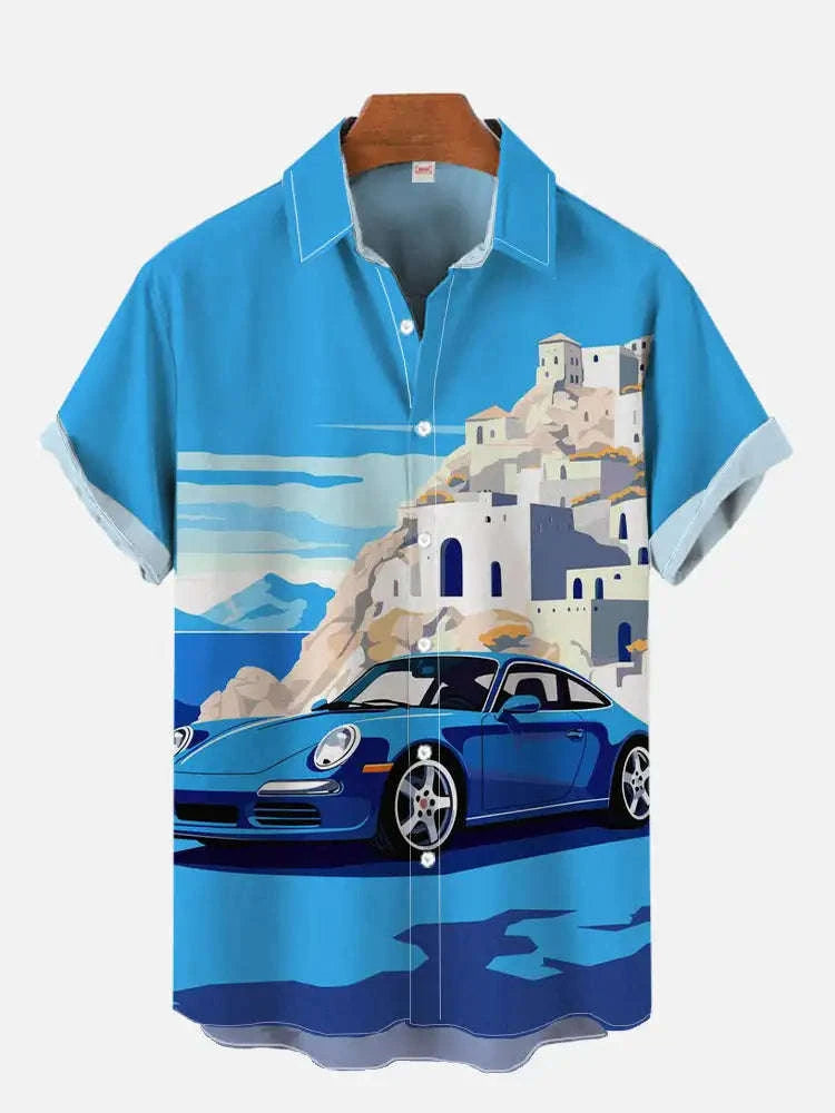 The Golden Era Edition Premium Men's 1970s-1980s Retro Pin-Up Hawaiian Shirt - High-Definition Vintage Poster Graphic Muscle Car Trousers Accent Shirt, Breathable Harajuku Streetwear Urban-Holiday Short-Sleeve Apparel