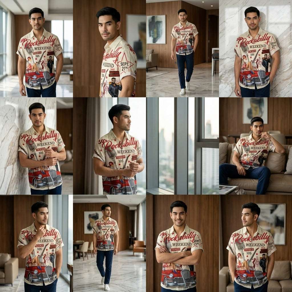 The Golden Era Edition Premium Men's 1970s-1980s Retro Pin-Up Hawaiian Shirt - High-Definition Vintage Poster Graphic Muscle Car Trousers Accent Shirt, Breathable Harajuku Streetwear Urban-Holiday Short-Sleeve Apparel Thai Blessing Co By