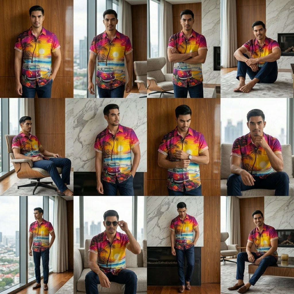 The Golden Era Edition Premium Men's 1970s-1980s Retro Pin-Up Hawaiian Shirt - High-Definition Vintage Poster Graphic Muscle Car Trousers Accent Shirt, Breathable Harajuku Streetwear Urban-Holiday Short-Sleeve Apparel