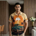 The Golden Era Edition Premium Men's 1970s-1980s Retro Pin-Up Hawaiian Shirt - High-Definition Vintage Poster Graphic Muscle Car Trousers Accent Shirt, Breathable Harajuku Streetwear Urban-Holiday Short-Sleeve Apparel Thai Blessing Co By