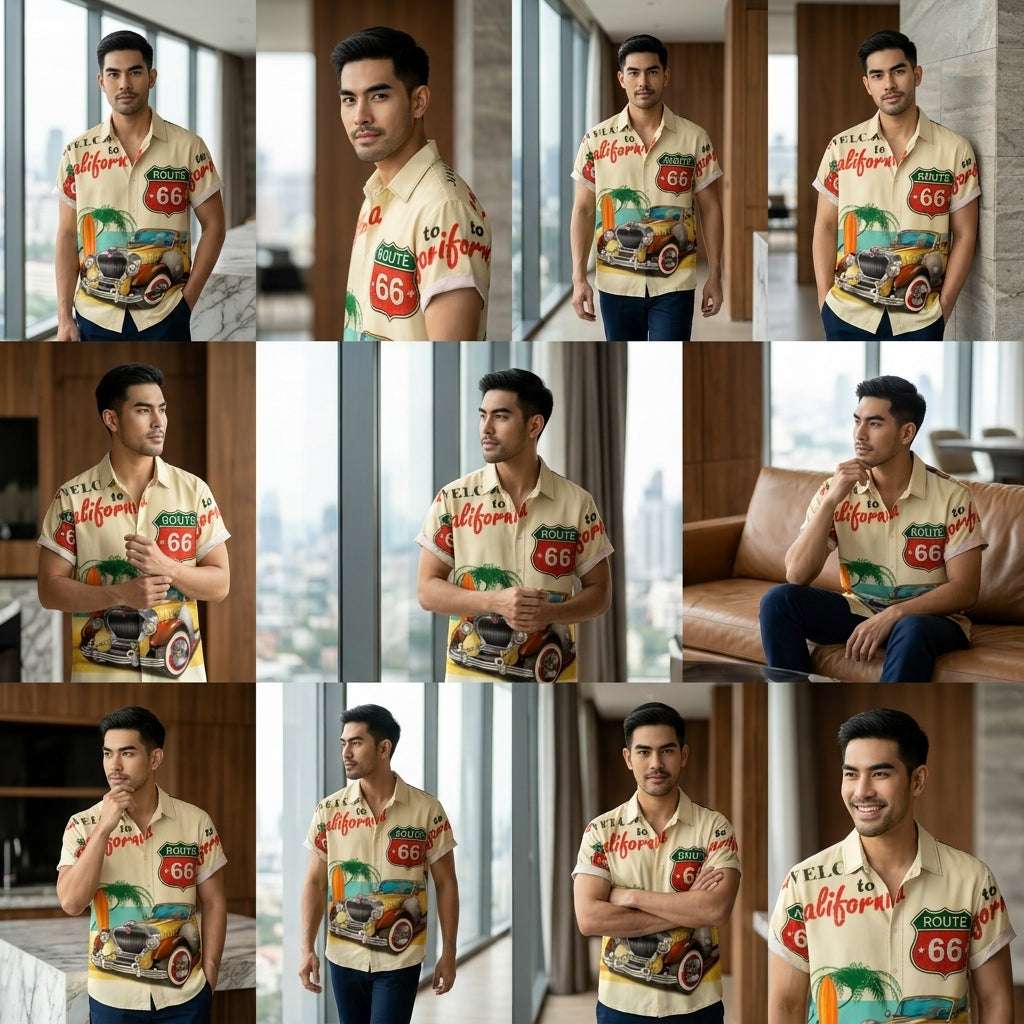 The Golden Era Edition Premium Men's 1970s-1980s Retro Pin-Up Hawaiian Shirt - High-Definition Vintage Poster Graphic Muscle Car Trousers Accent Shirt, Breathable Harajuku Streetwear Urban-Holiday Short-Sleeve Apparel Thai Blessing Co By