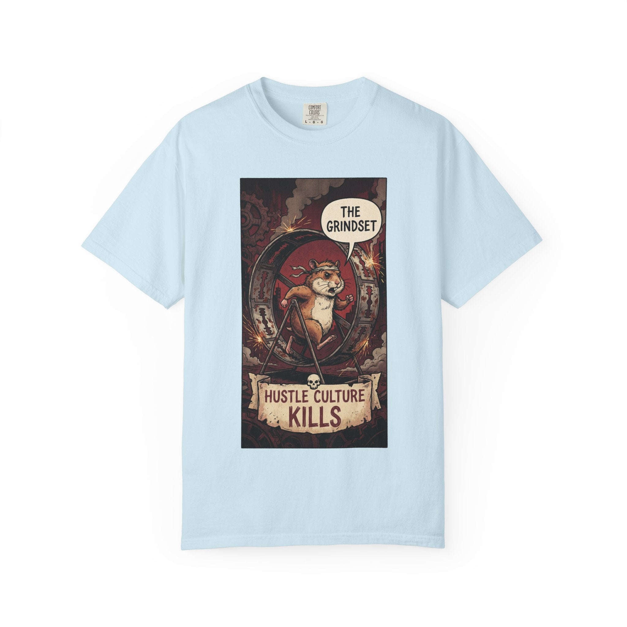 The Grindset Shirt - Hustle Culture Kills T-Shirt - Sarcastic Burnout Awareness Tee - Vintage Comic Graphic - Corporate Satire Gift Chambray