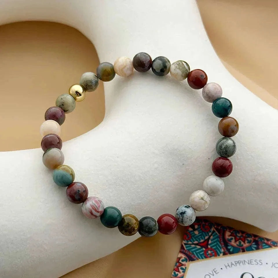 🌊 The "Happy Life" Bracelet: Handmade Ocean Jasper for Emotional Stability & Joy