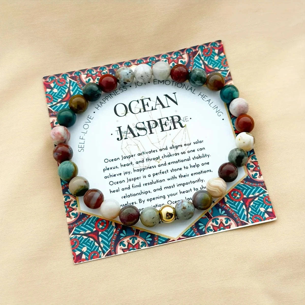 🌊 The "Happy Life" Bracelet: Handmade Ocean Jasper for Emotional Stability & Joy