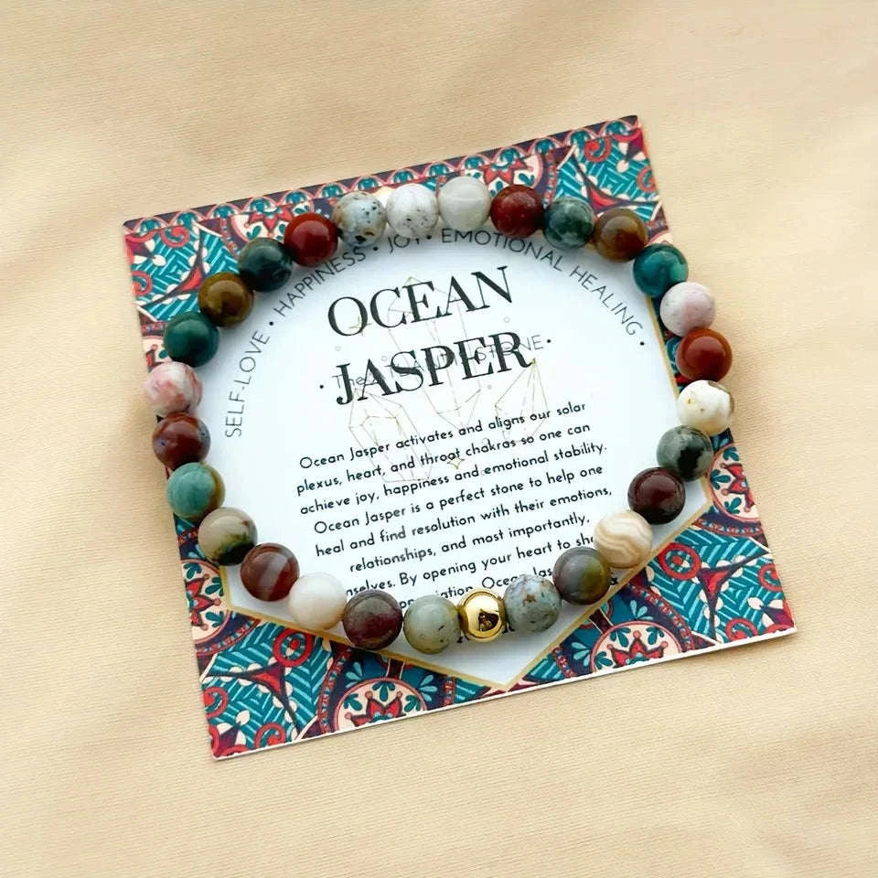 🌊 The "Happy Life" Bracelet: Handmade Ocean Jasper for Emotional Stability & Joy
